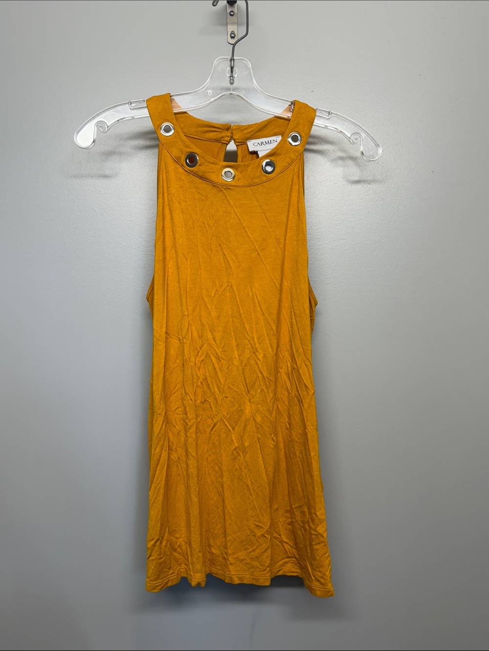 Carmen Marc Valvo Mustard Grommet Halter Tank
